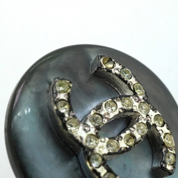 Chanel Earrings Coco Mark Circle Metal Rhinestone Silver Grey Ladies - Picture 9 of 9